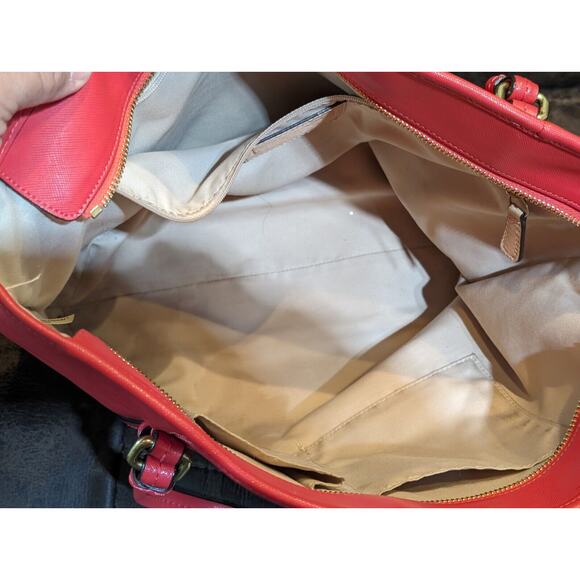 Coach Peyton Leather Large Tote Solid Coral Pomegranate 13" X 12" X 5" F27349 - Picture 7 of 13